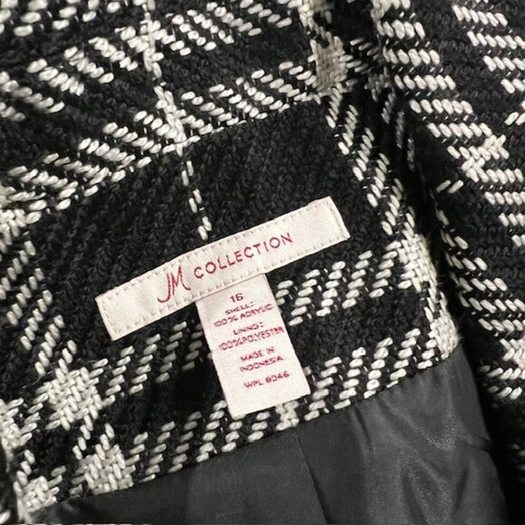 JM Collection Black & White Long Sleeve Fully Lined Blazer Size 16 - Picture 9 of 9